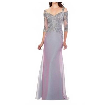 Montage by Mon Cheri Metallic Lace Bodice Chiffon Gown 118974 Plum - Purple