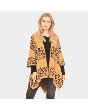 TRUEDAMES Leopard Printed Ruana Poncho - Metallic