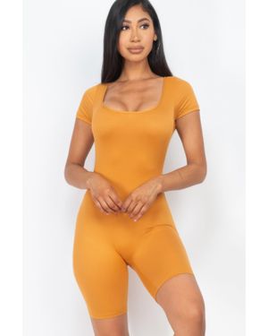 TRUEDAMES Short Sleeve Scoop Neck Bodycon Romper - Orange