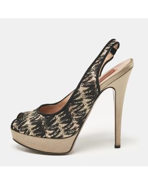 Missoni Lace And Satin Peep Toe Platform Slingback Pumps - Brown