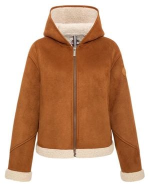 Colmar Cropped Plush Shearling Lined Hooded Jacket - Brown