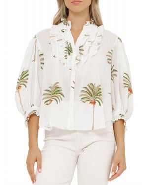 Oliphant Ruffle Front Button Top - White