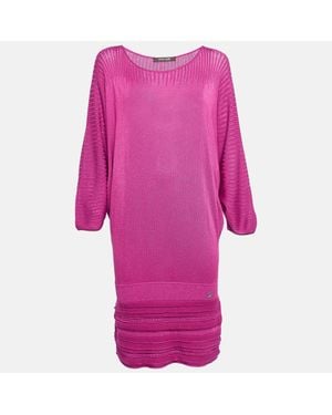 Roberto Cavalli Pointelle Knit Dolman Sleeve Mini Dress - Pink