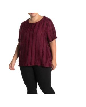Everleigh Shadow Stripe Eyelash Merlot Fringe Top - Red