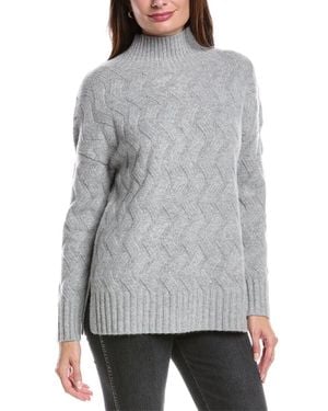 Forte Luxe Cable Funnel Neck Cashmere Sweater - Gray
