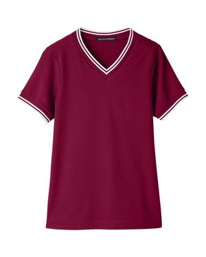 Devon & Jones Crownlux Performanceplaited Tipped V-Neck Shirt - Red