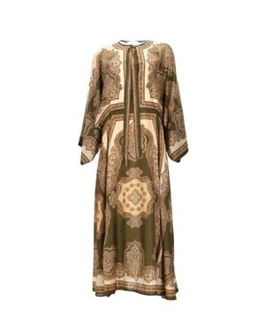Zimmermann Midi Silk Tunic Dress With Earthy Motifs - Natural