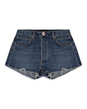 Alanui Crochet Applique Denim Honolulu Wash Shorts - Blue
