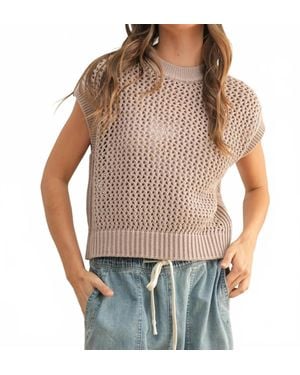 Miou Muse Cool Energy Crochet Knit Top - Brown