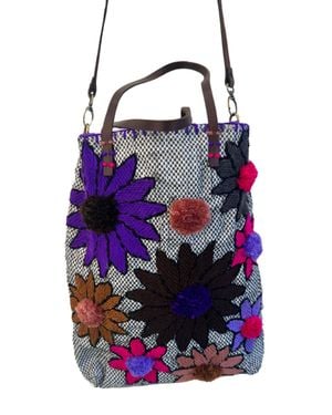 Enshalla Flower Appliqués Crossbody Bag - Blue