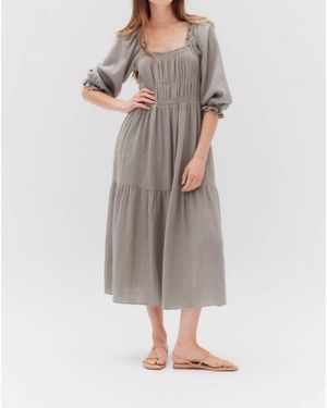 GRADE & GATHER Cotton Gauze Midi Dress - Gray