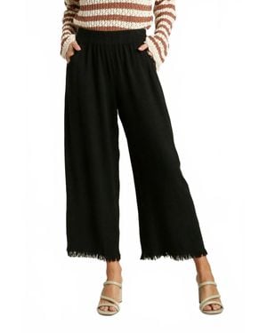 Umgee Linen Blend Elastic Waistband Pants - Black