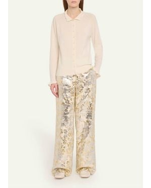 Lafayette 148 New York Sullivan High-Rise Metallic Jacquard Pants - Natural
