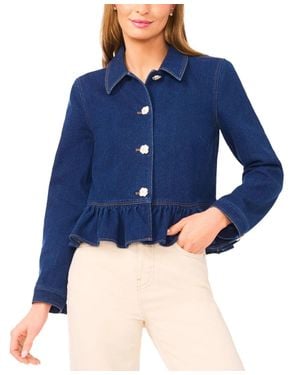 Cece Jacket Denim Stretch Peplum Long Sleeve Frog865 - Blue