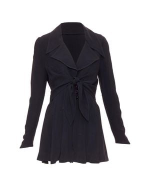 KARL LAGERFELD Tie Front Pleated Hem Wool Crepe Coat - Blue
