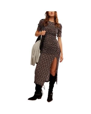 Free People Printed Polyester Midi Dress - Brown