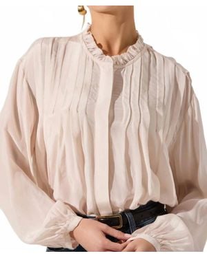 Astr Ashton Pleated Ruffle Trim Top - Brown