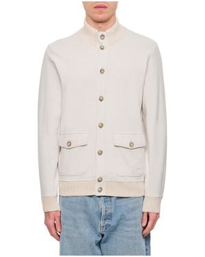 Fay Buttoned Bomber Jacket With Ribbed Details - Gray