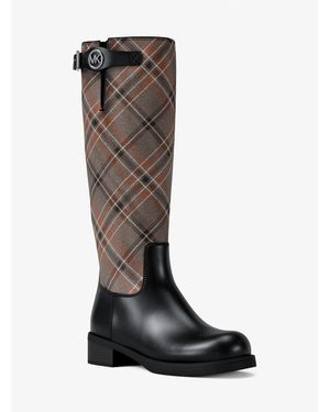 Michael Kors Outlet Royce Plaid Print Wool Blend Riding Boot - Black