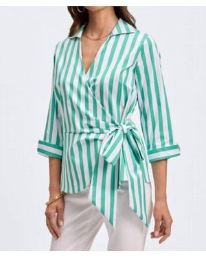 Foxcroft Striped Wrap Blouse - Blue
