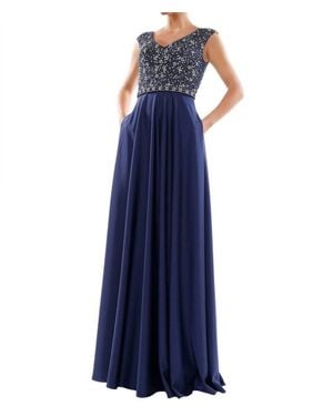 Marsoni by Colors Beaded Bodice Flowy A-Line Dress - Blue