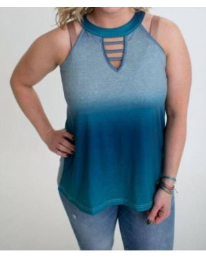 Shirley Stone Ombre' Keyhole Tank Top - Blue