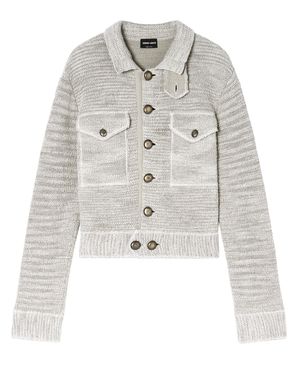 Giorgio Armani Textured Cropped Knit Blouson With Metallic Accents - White