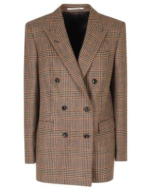 Tagliatore Dark Double-Breasted Prince Of Wales Check Wool Blazer - Brown