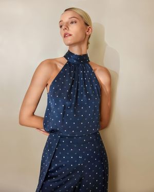 LILYSILK Halter Neck Silk Top For - Blue