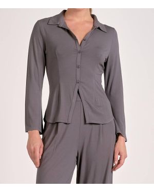 Elan Long Sleeve Button Down Top - Gray
