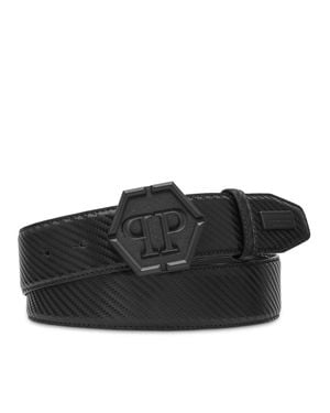 Philipp Plein Leather Belt Hexagon - Black