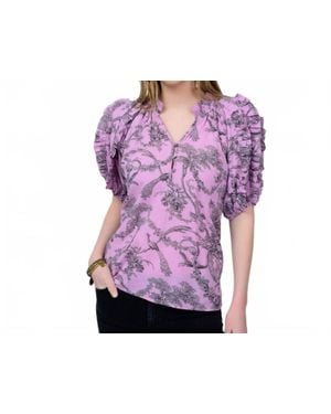 Ivy Jane Oriana Toile Ruffle Sleeve Top - Purple