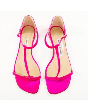 Manolo Blahnik Patent Leather T-Strap Sandals - Pink