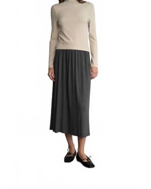 Elle Grey Elastic Pleated Midi Skirt - Black