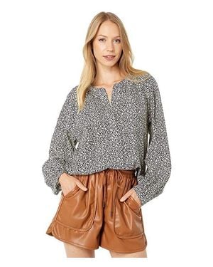 Joie Top Floral Split Neck Long Sleeve Pullover Jdm895 - Gray