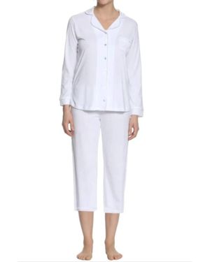 Twelve Eighty Eight Sophie Basic Long Sleeve Cropped Pajama Set - White