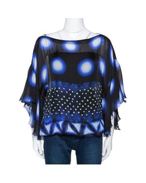 Roberto Cavalli Printed Silk Sheer Blouse - Blue