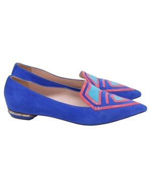 Nicholas Kirkwood Leia Patent Leather-Trimmed Point-Toe Flats - Blue