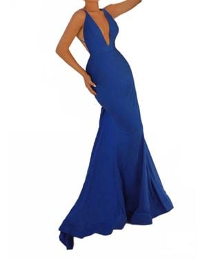 Clarisse Plunging V-Neckline Dress - Blue