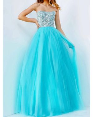 Jovani Strapless Adorned Tulle Ballgown - Blue