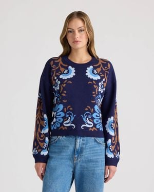 NVLT Round Neck Jacquard Sweater - Blue