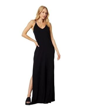 Bobi Cami Maxi Dress Side Slit V-Neck Erk270 - Black