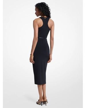Michael Kors Belted Stretch Matte Jersey Racerback Tank Dress - Black