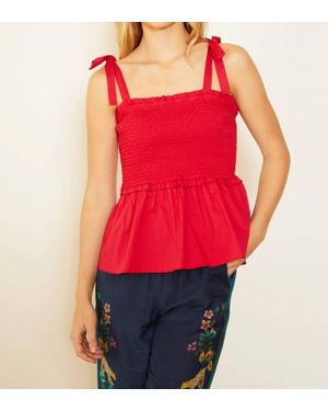 Caballero Colette Smocked Top - Red