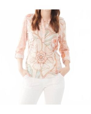 Fdj Henley Three Fourth Sleeve Mesh Jersey Top - White