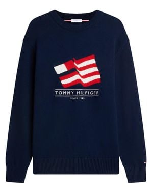 Tommy Hilfiger Classic Fit Crew Neck Sweater With Bold Graphic Design - Blue