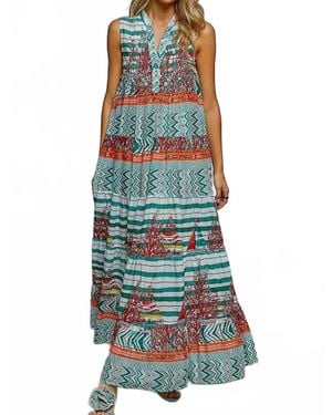 Pol V Neck Sleeveless Long Dress - Blue