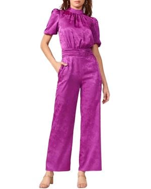 Adelyn Rae Theo Open-Back Sateen Jacquard Jumpsuit - Purple