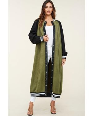 Fashnzfab Maxi Faux Suede Jacket - Green