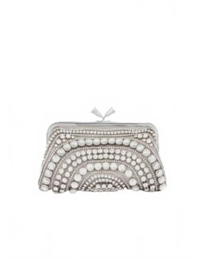 Anya Hindmarch Crystal Embellished Satin Maud Tassel Clutch - White